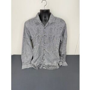 Spazio Mens Large Gray Herringbone Cotton Button Down Shirt Made in Turkey